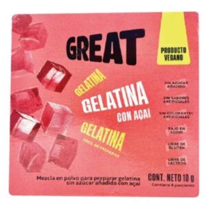Gelatina Vegana sabor Acai GREAT NUTRITION x 10 Gramos